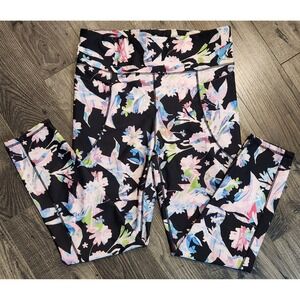 BEBE Sport Multicolor Floral Print Logo Women's XL Pockets Leggings Yoga Pants